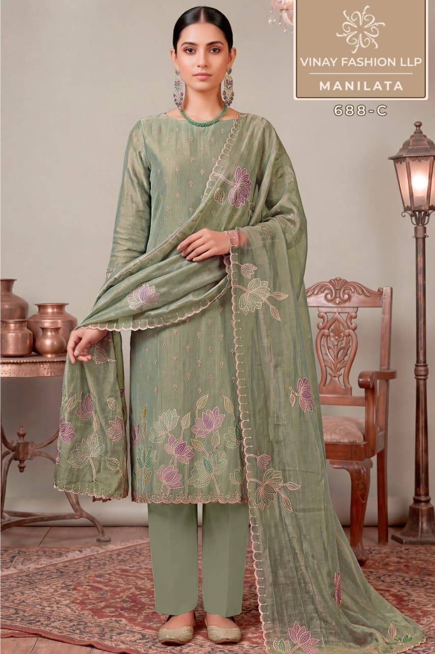 MANILATA by KULEESH  688a to 688d series casual wear PREMIUM SALSA SILK dresses At Wholesale Price